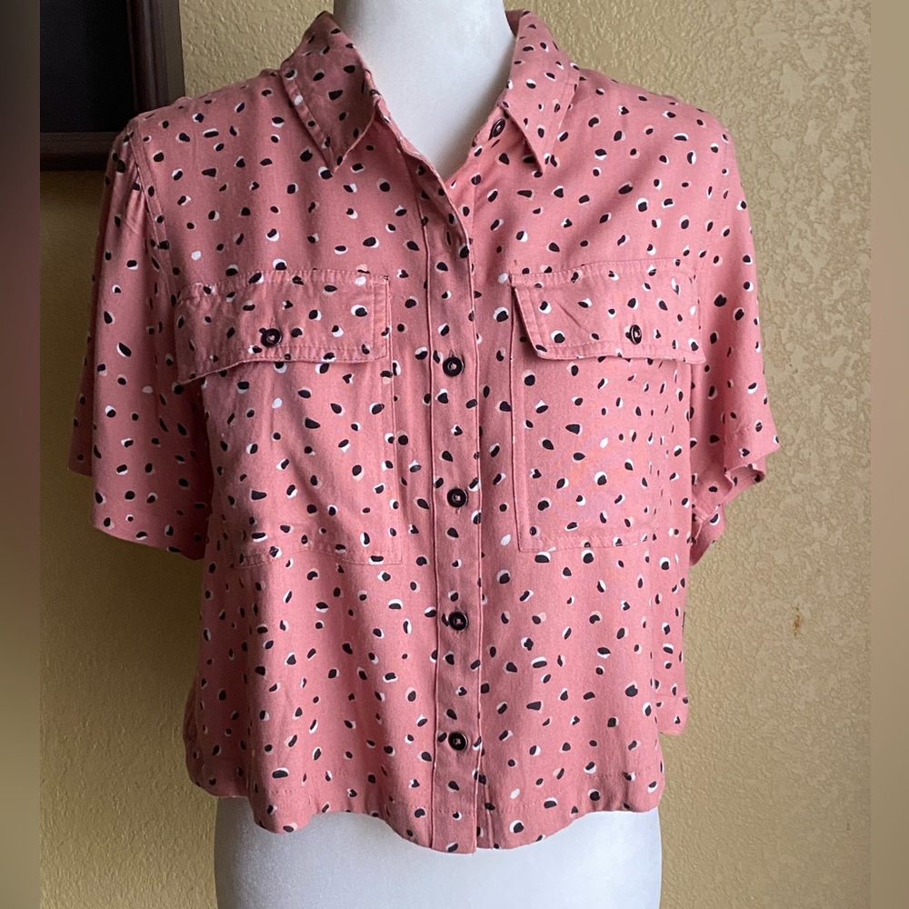 RVCA Button Up Leopard Cropped Shirt